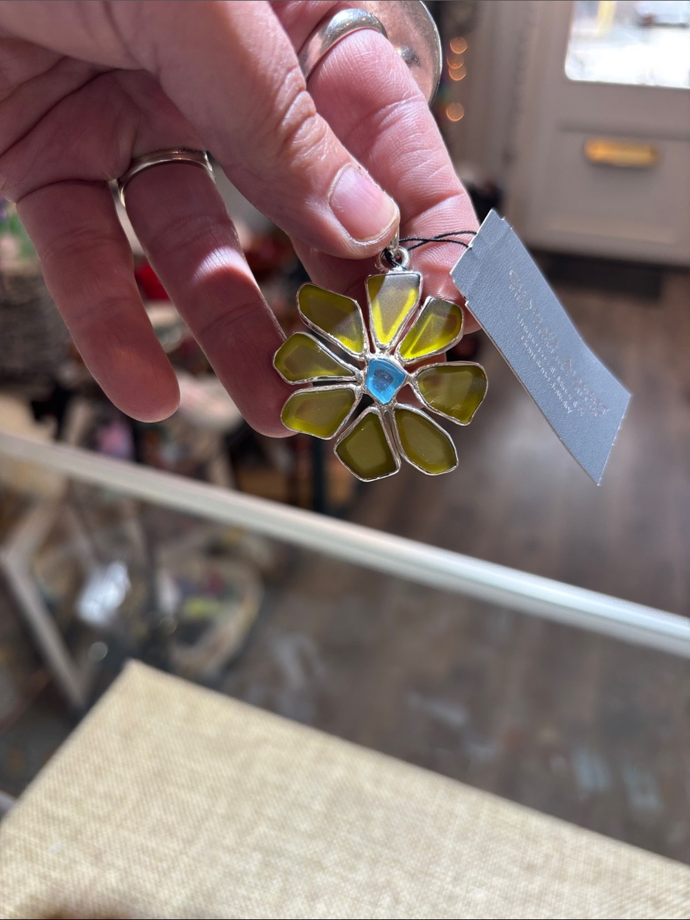 Seaglass designed flower in Sterling silver